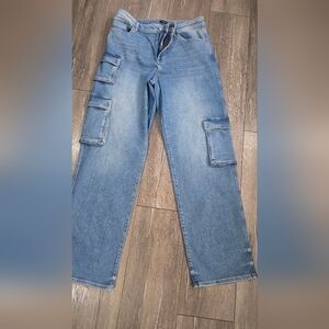 Express Denim Straight Leg Jeans with Cargo Pockets